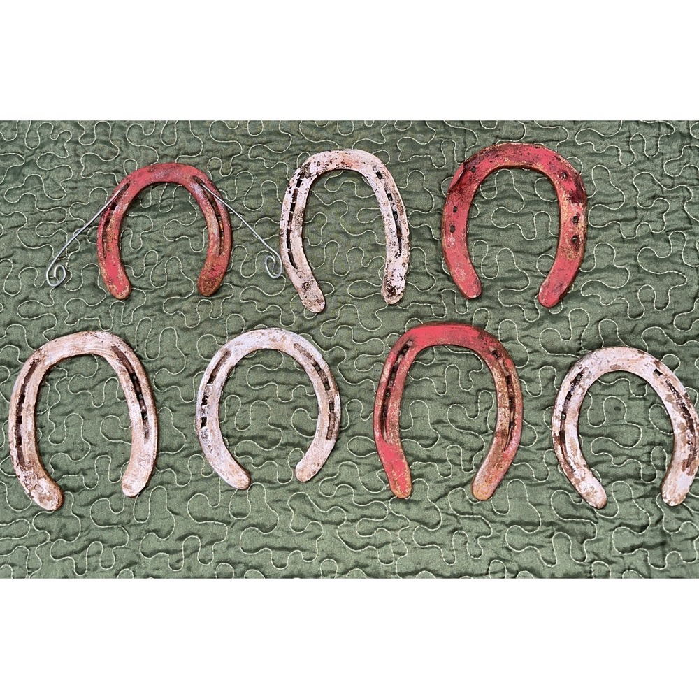 7 Used NO NAILS Steel Rusty HORSESHOES Lot Art Decor Rustic Western crafts ,red
